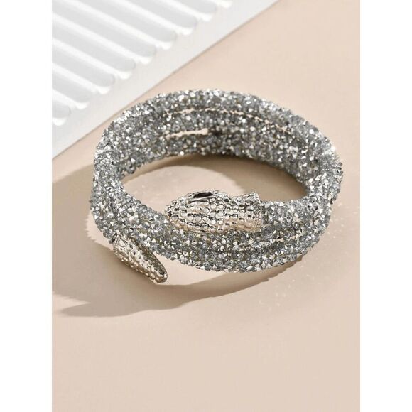 ✨💎🐍 Snake Rhinestone Bendable Design Blingy Statement Open Choker Necklace NEW - Picture 14 of 16